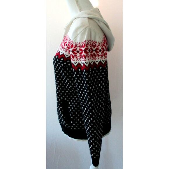 Izod Women's Long Sleeve Red, White & Blue Hooded Zip Front Sweater Size Medium - Picture 3 of 10